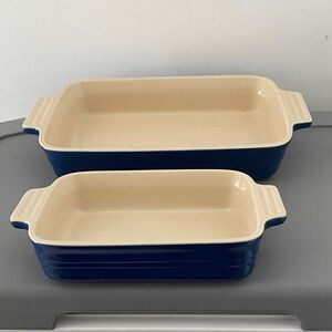 2 Le Creuset Blue Stoneware Casserole Baking Dishes 09-41 and 09-42